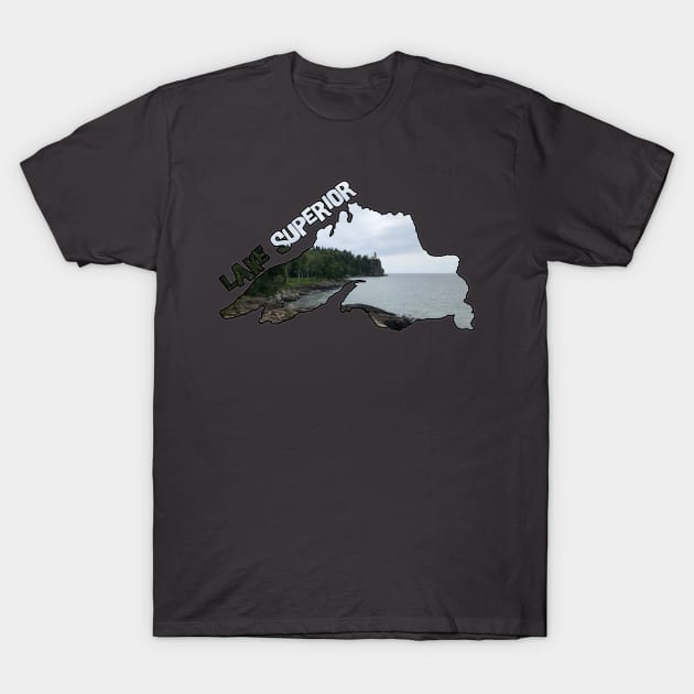 Lake Superior Outline (Split Rock Lighthouse) T-Shirt by gorff